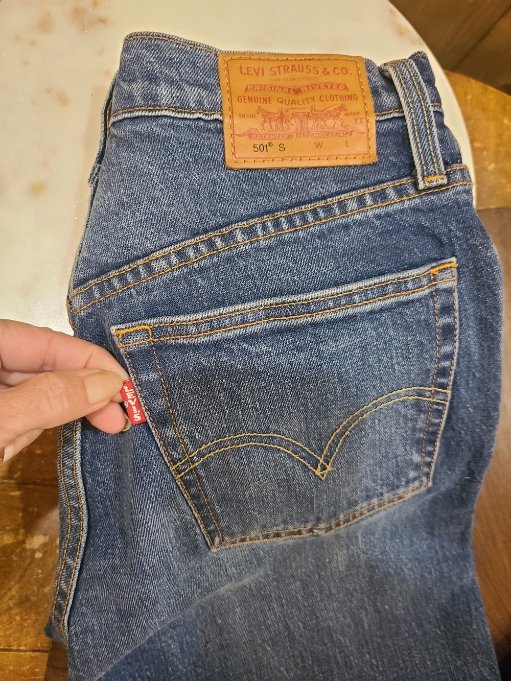 Levi's Blue Denim Jeans with Big E Red Tab and Tan Patch